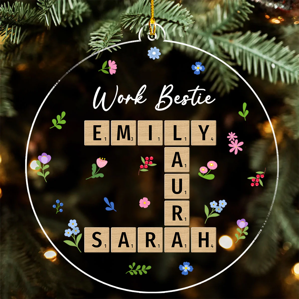 Besties Coworker Crossword Art - Personalized Custom Acrylic Ornament - Image 3