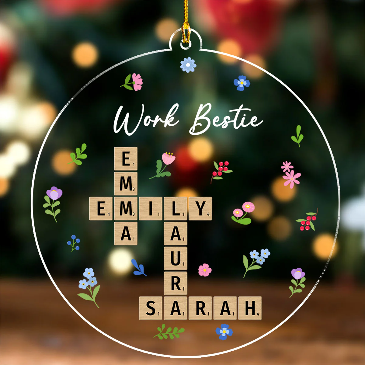 Besties Coworker Crossword Art - Personalized Custom Acrylic Ornament - Image 4