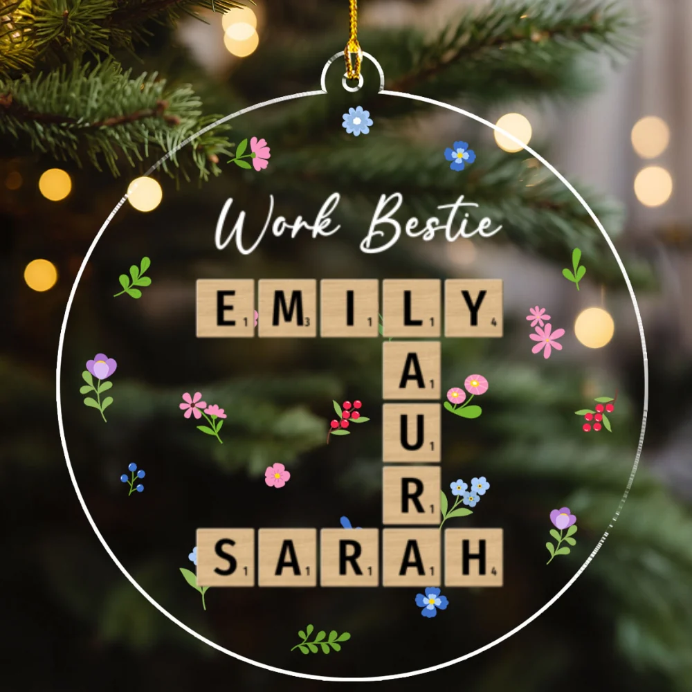 Besties Coworker Crossword Art - Personalized Custom Acrylic Ornament - Image 5
