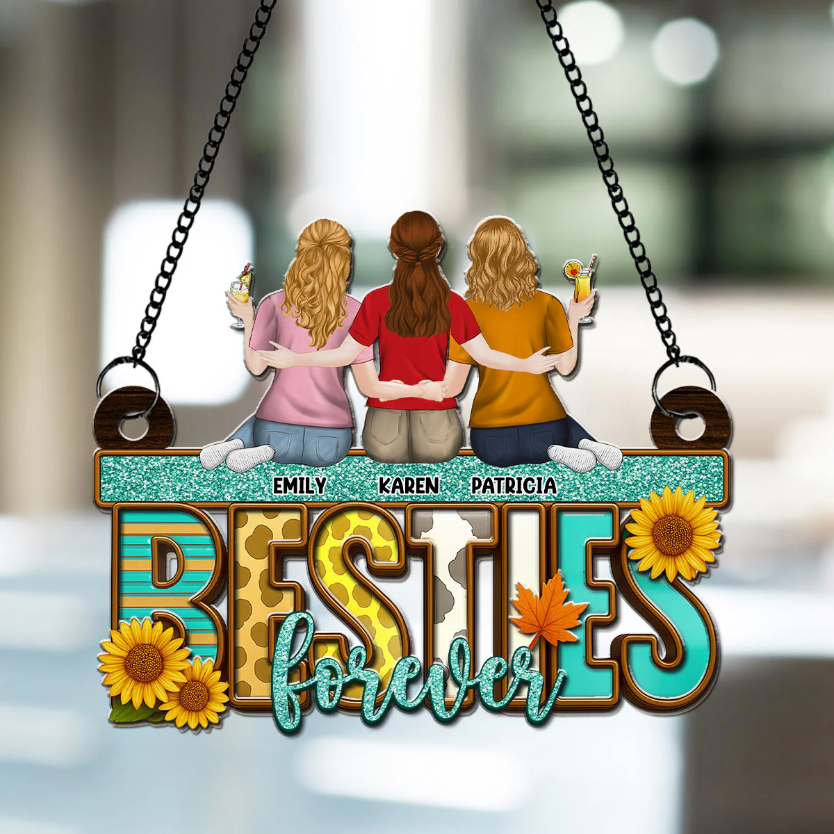 Besties Fall Season - Personalized Custom Suncatcher - Image 3