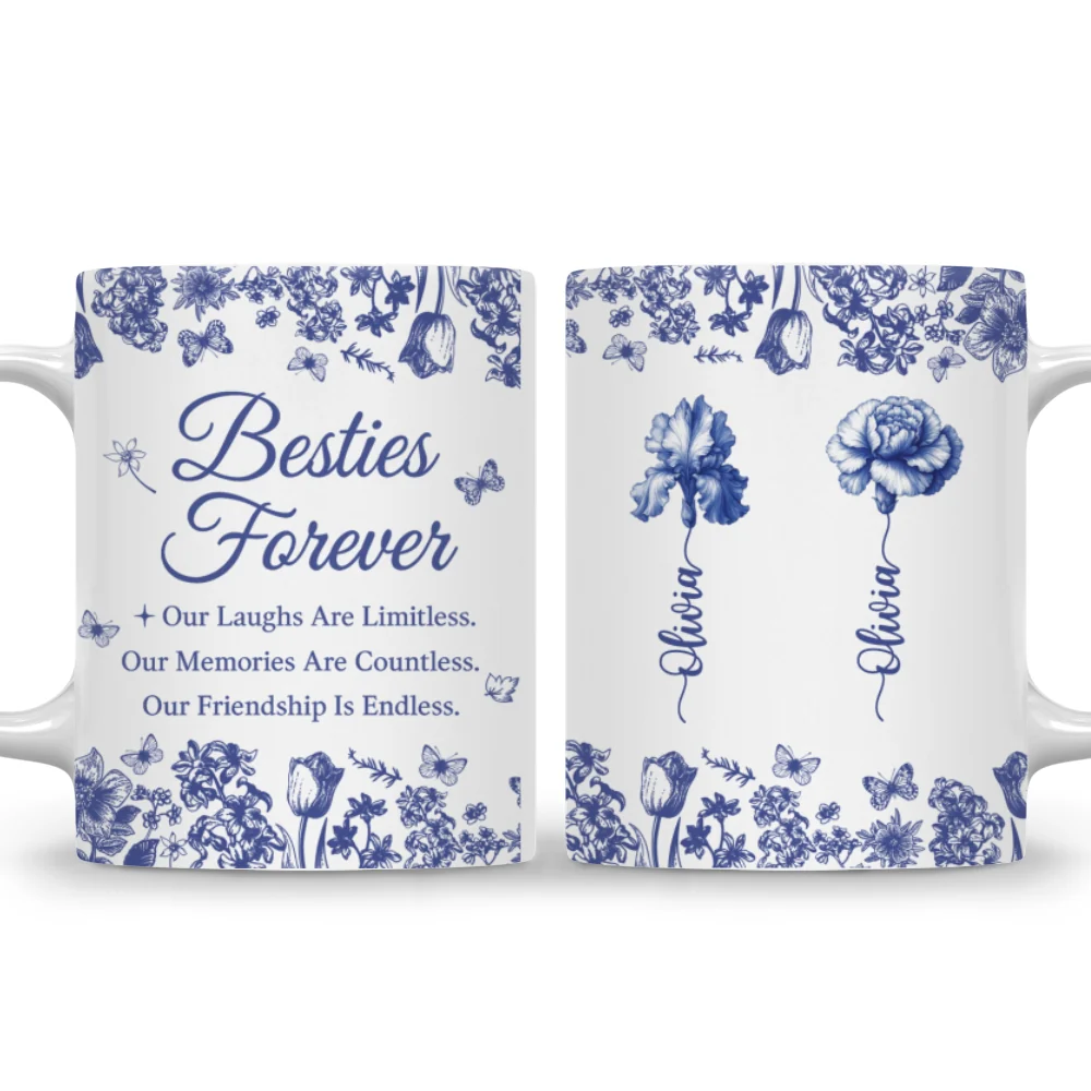 Besties Forever Blue Toile - Personalized Custom Coffee Mug - Image 7