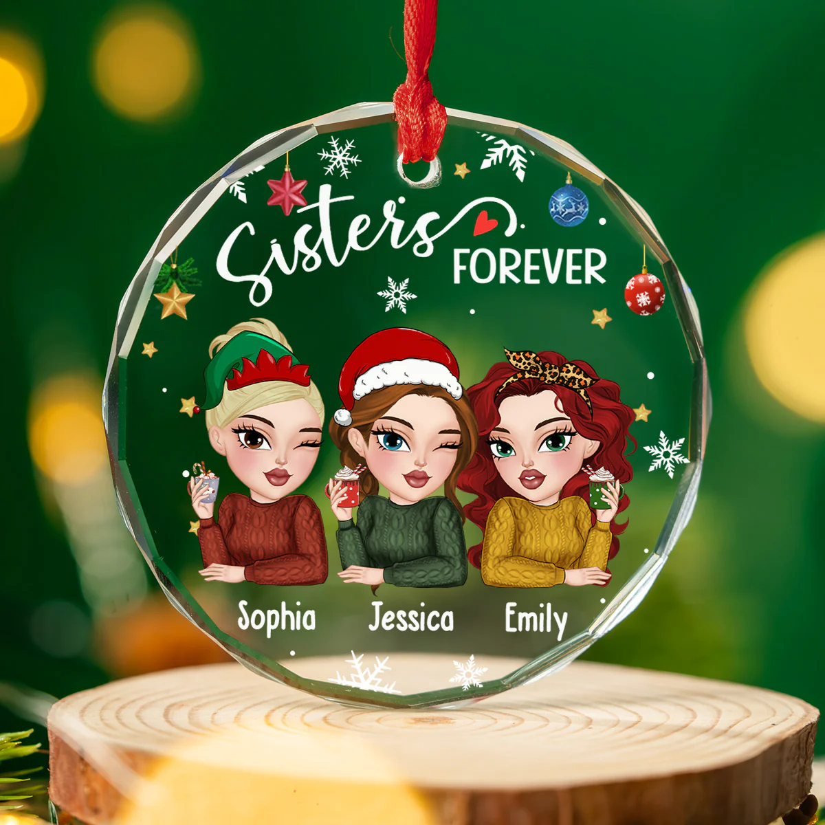 Besties Forever Christmas - Personalized Custom Glass Ornament - Image 4