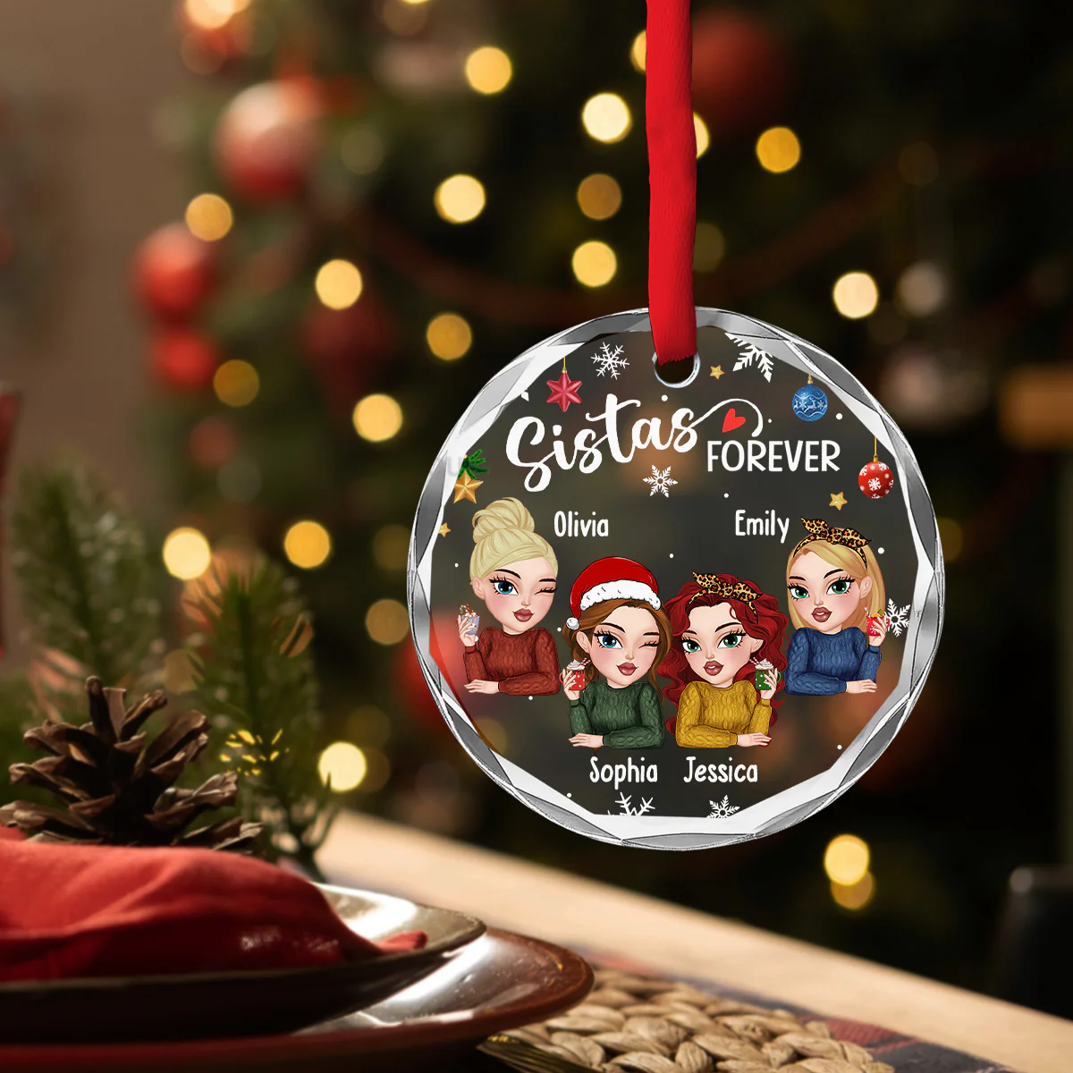 Besties Forever Christmas - Personalized Custom Glass Ornament - Image 5