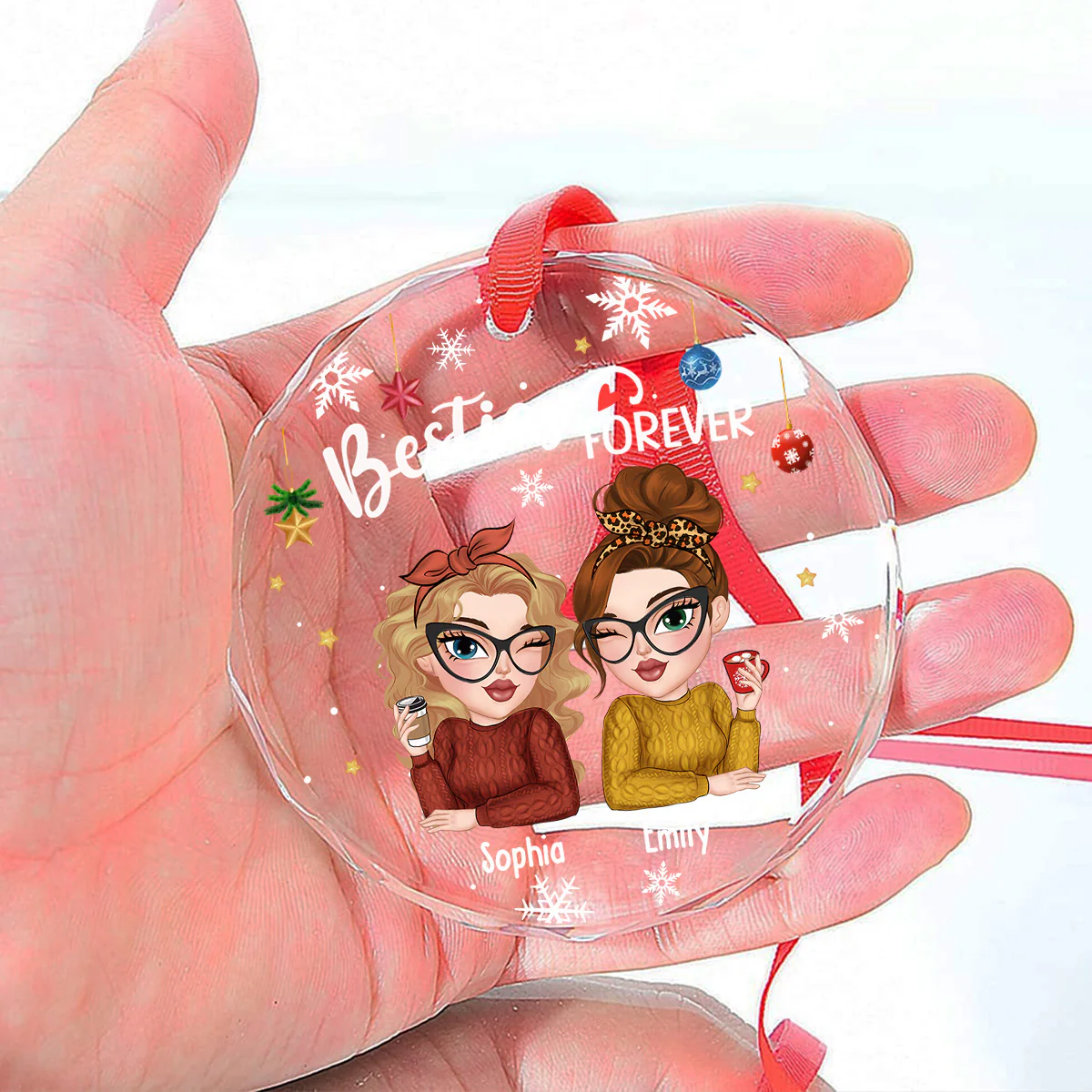 Besties Forever Christmas - Personalized Custom Glass Ornament - Image 6