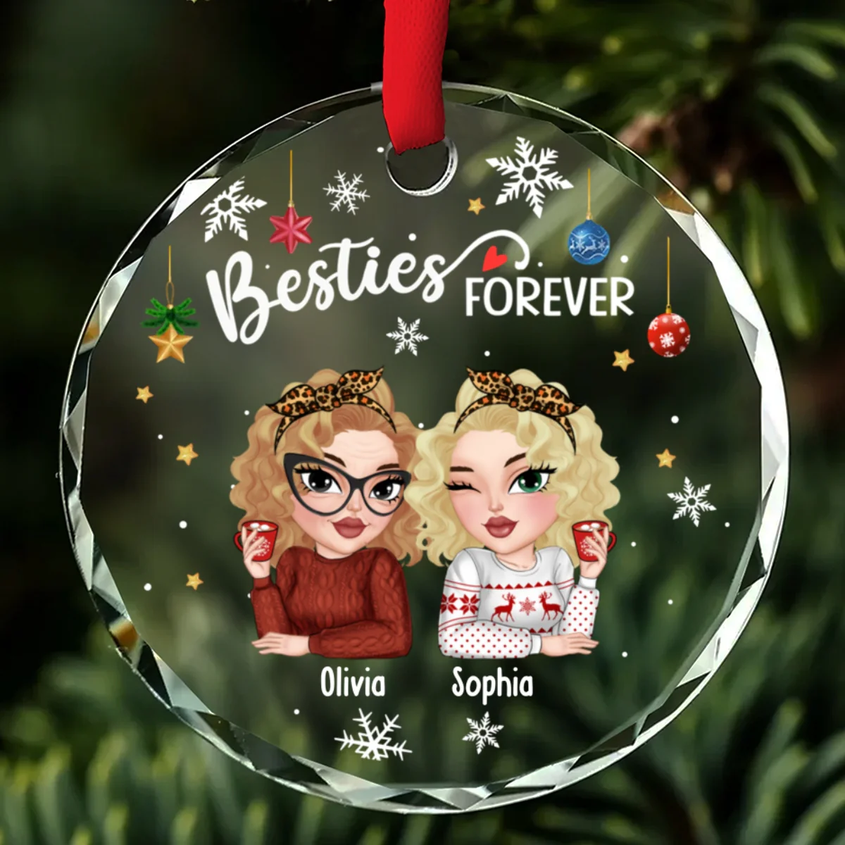 Besties Forever Christmas - Personalized Custom Glass Ornament - Image 7
