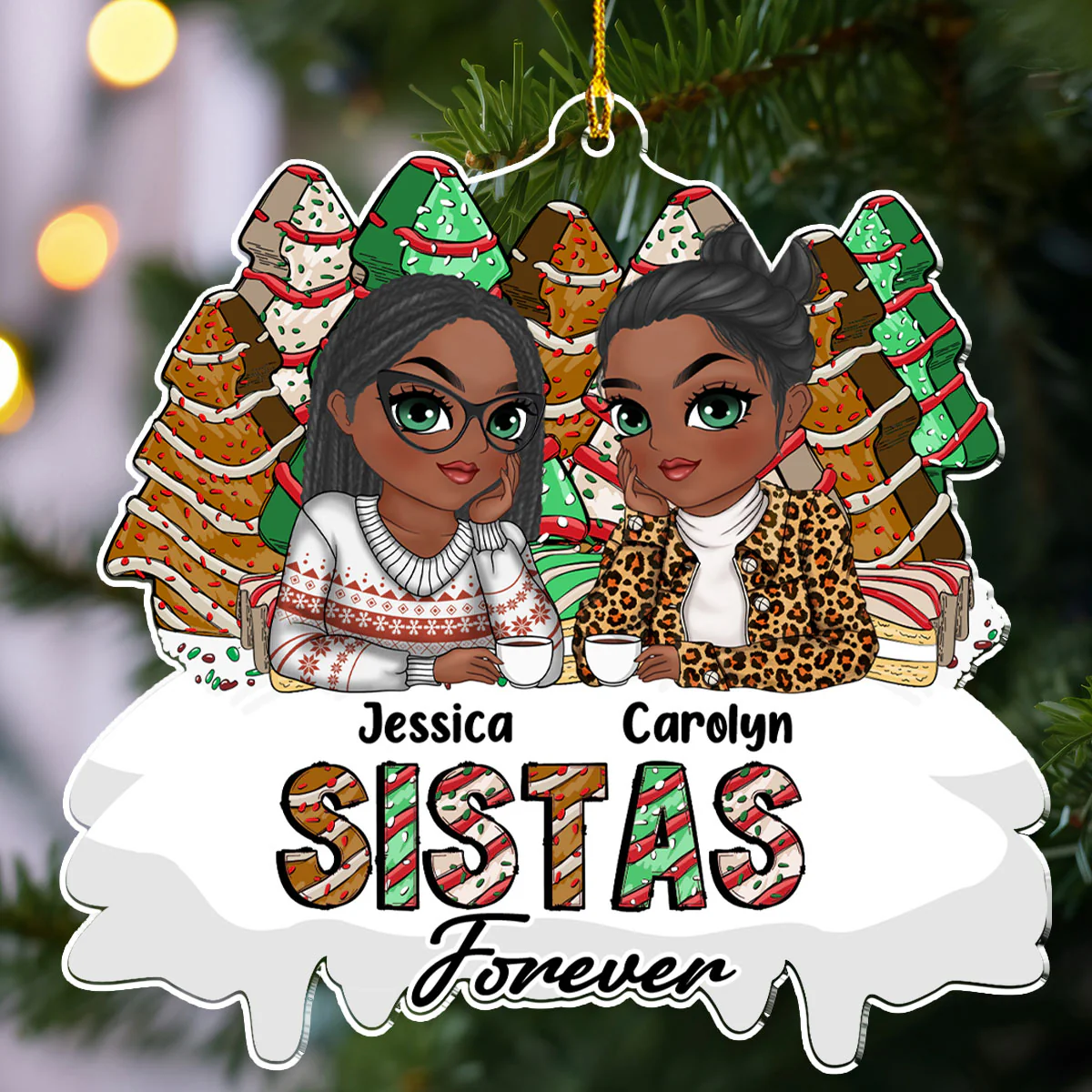 Besties Forever Christmas Tree Cake - Personalized Custom Acrylic Ornament - Image 2