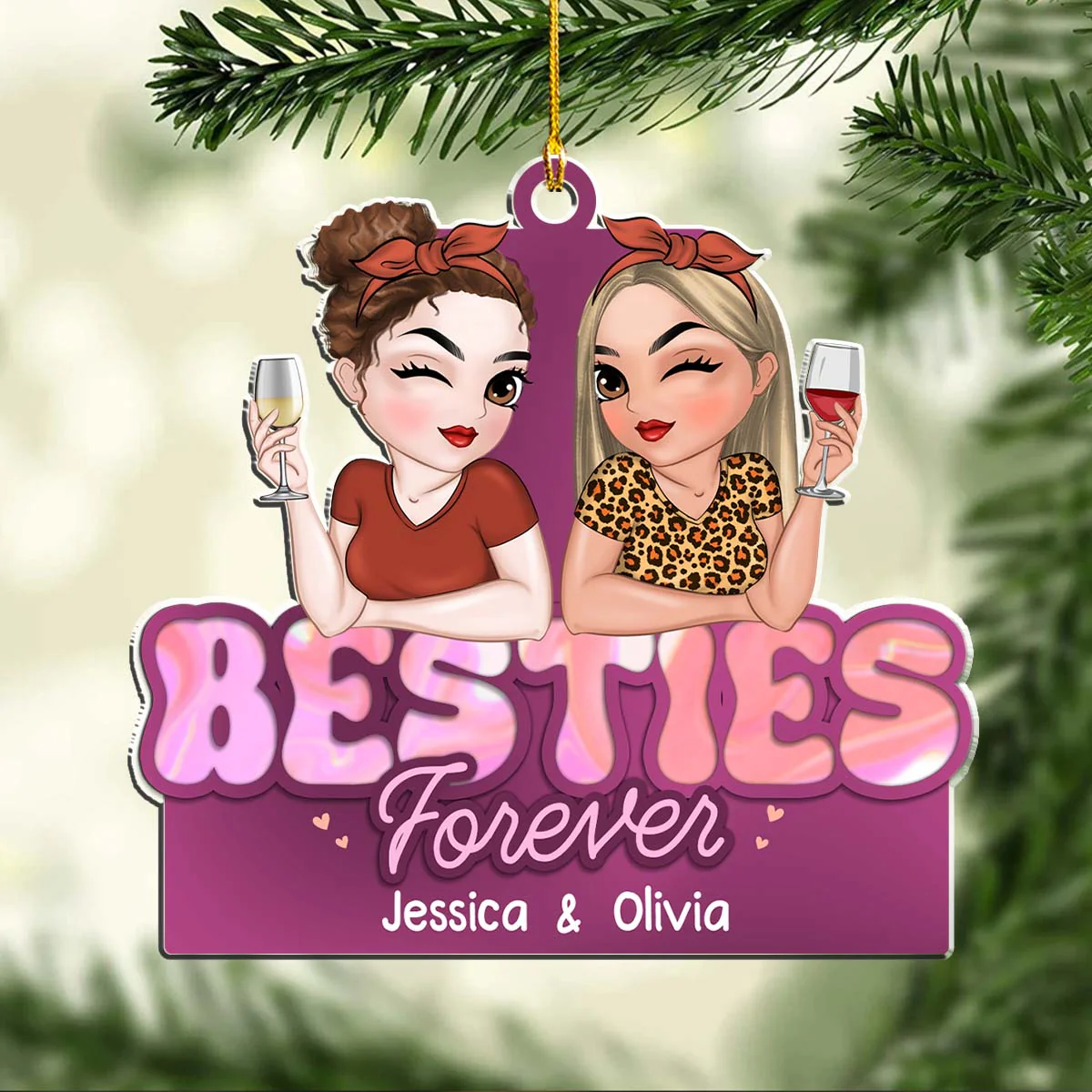 Besties Forever - Personalized Custom Acrylic Ornament - Image 2