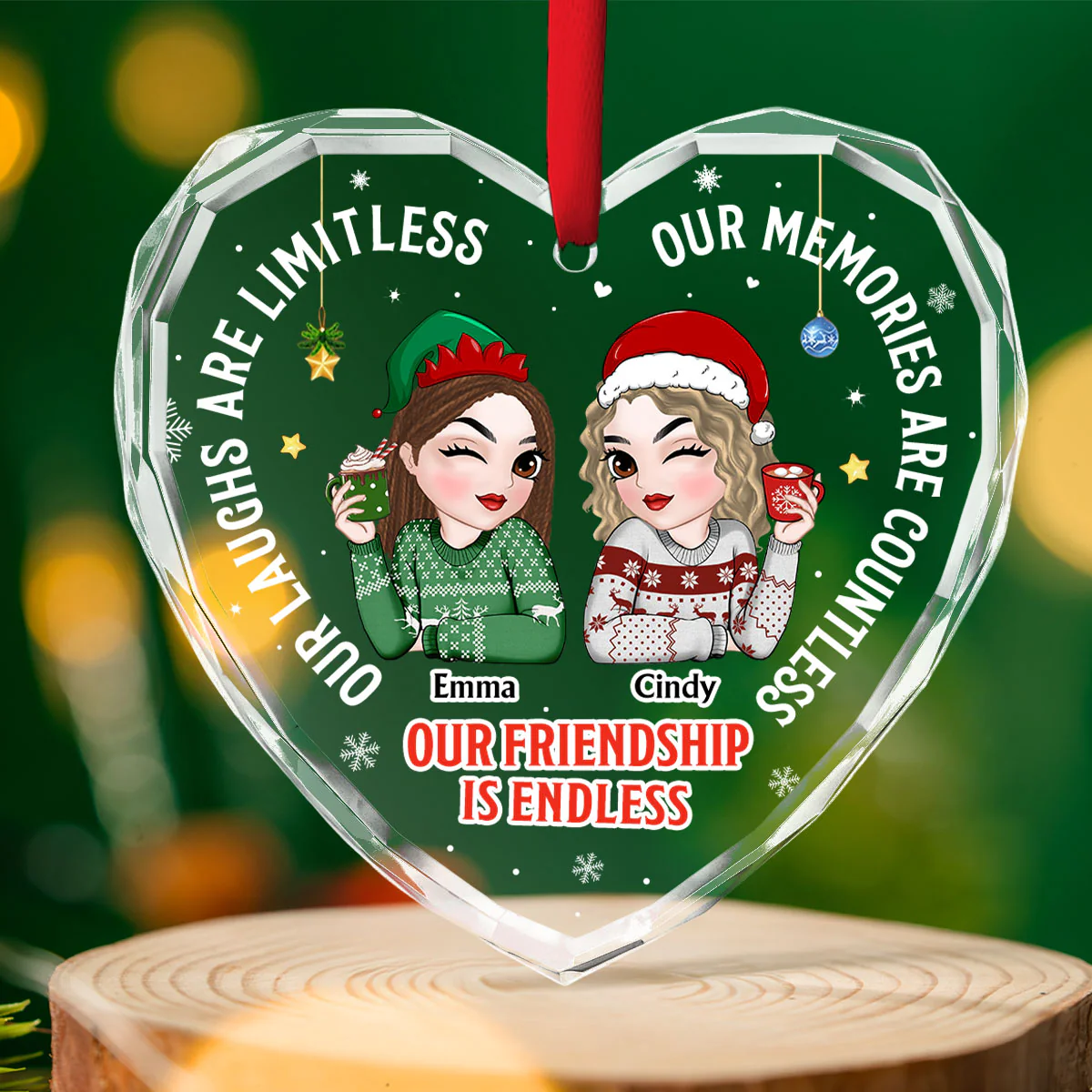 Besties Forever - Personalized Custom Glass Ornament - Image 3