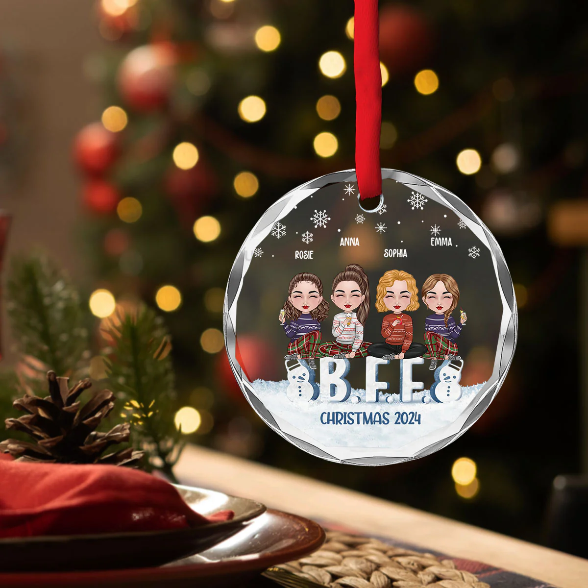 Besties Forever - Personalized Custom Glass Ornament - Image 3
