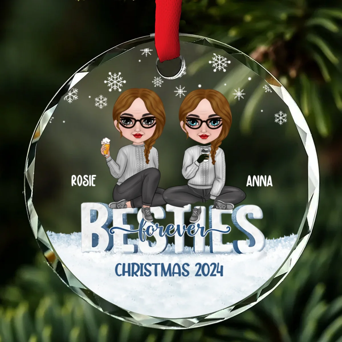 Besties Forever - Personalized Custom Glass Ornament - Image 6