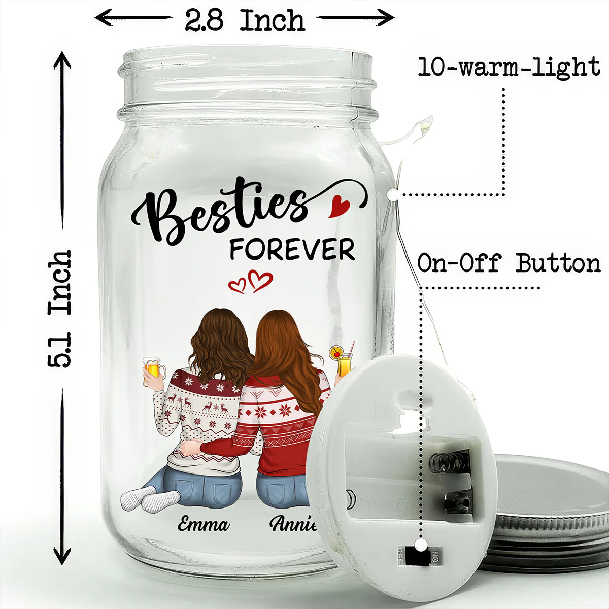 Besties Forever - Personalized Custom Mason Jar Light - Image 6