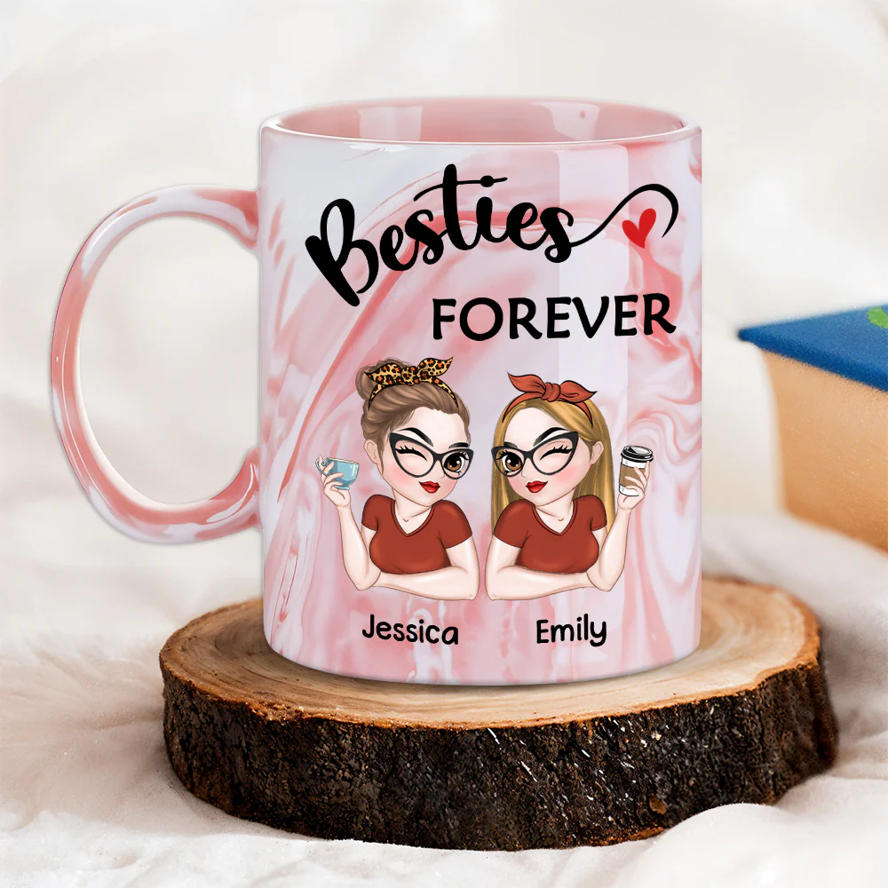Besties forever - Personalized Custom Pink Marble Mug - Image 3