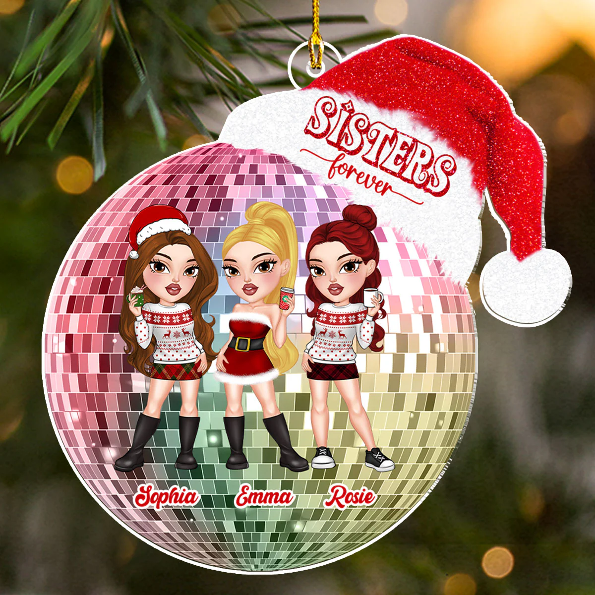 Besties Forever Santa Disco Ball - Personalized Custom Acrylic Ornament - Image 2