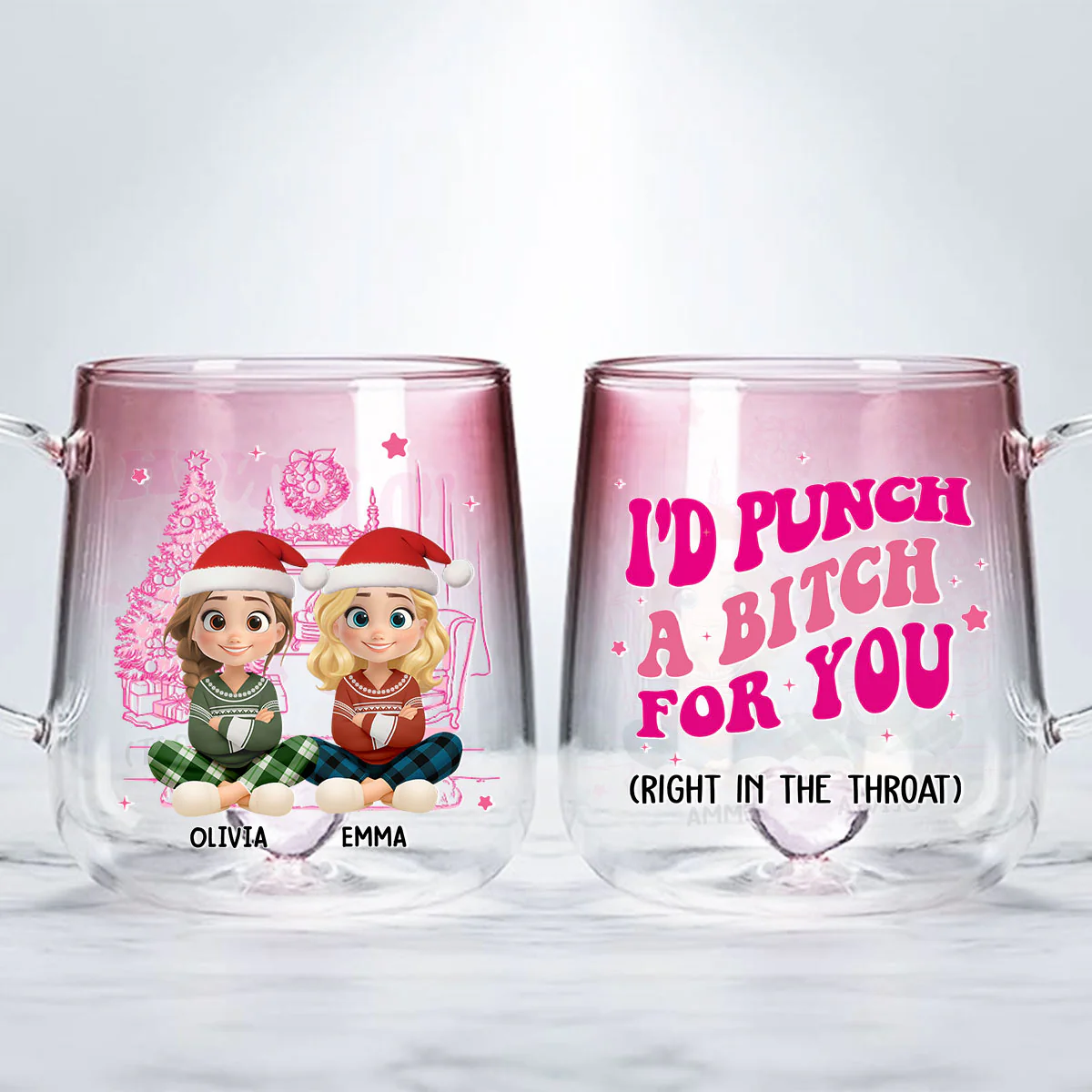 Besties In Pink - Personalized Custom Pink Gradient Glass Mug - Image 2