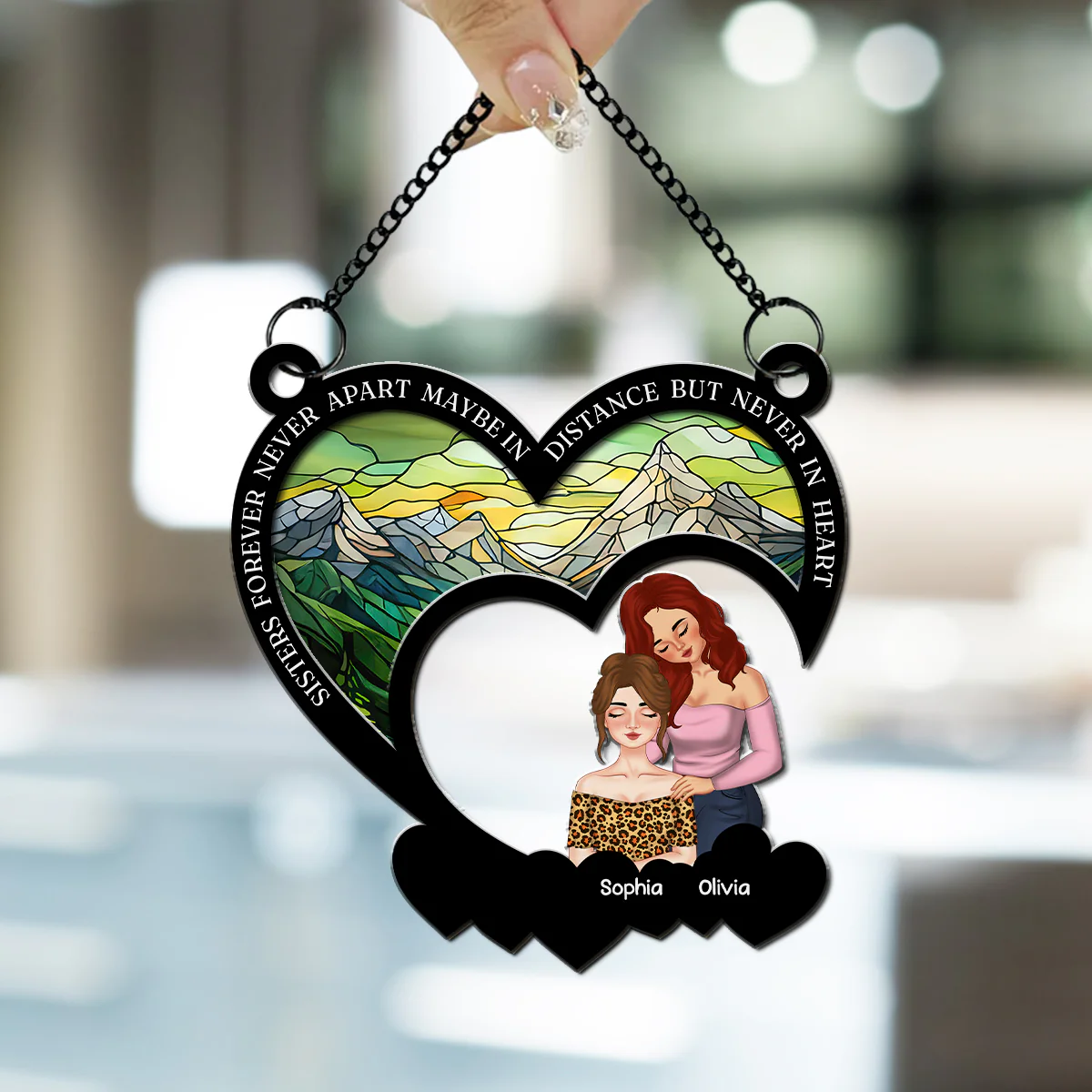 Besties Lean On Shoulder - Personalized Custom Suncatcher - Image 3