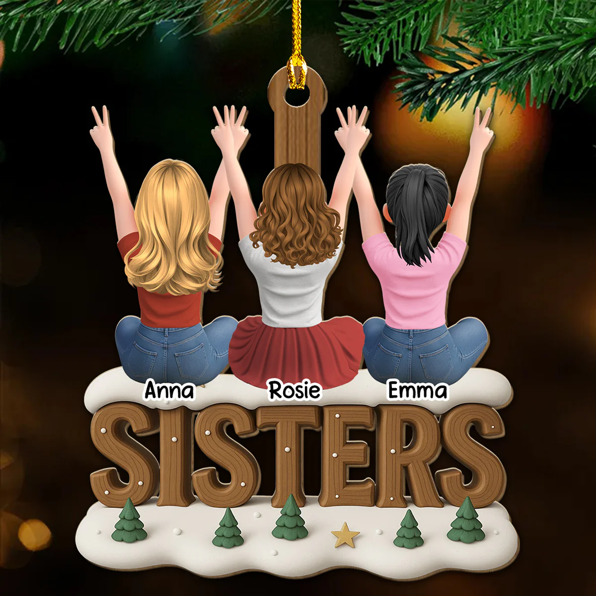 Besties Since Forever - Personalized Custom 3D Effect Wood Ornament - Image 2