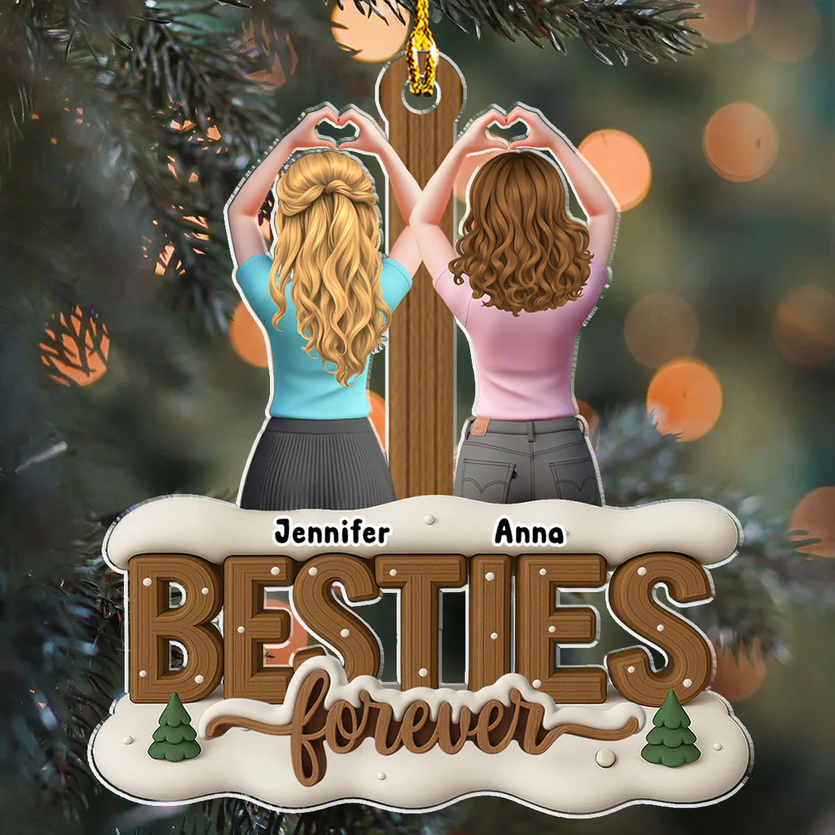 Besties Since Forever Ver 2 - Personalized Custom 3D Effect Acrylic Ornament - Image 2