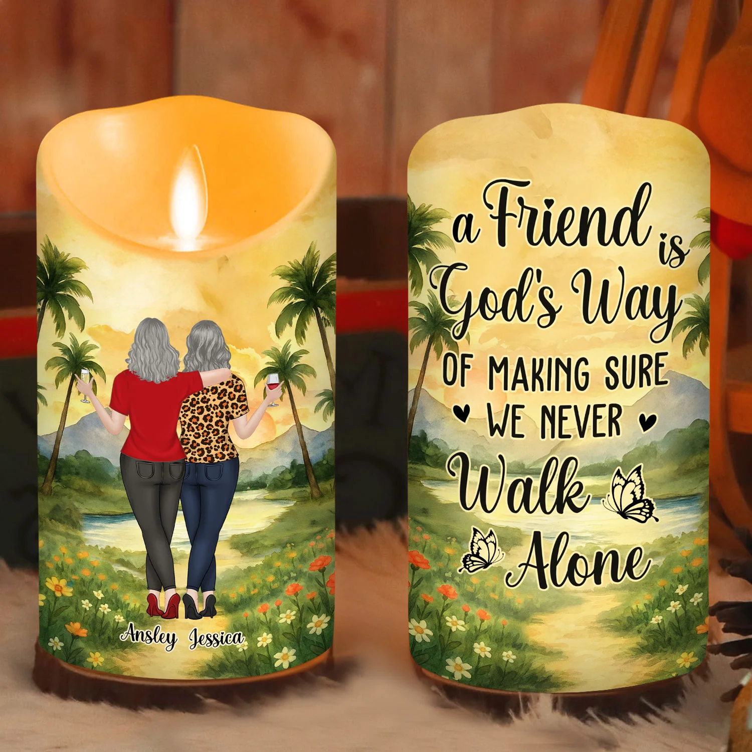 Besties Sisters Never Walk Alone - Personalized Custom LED Candle