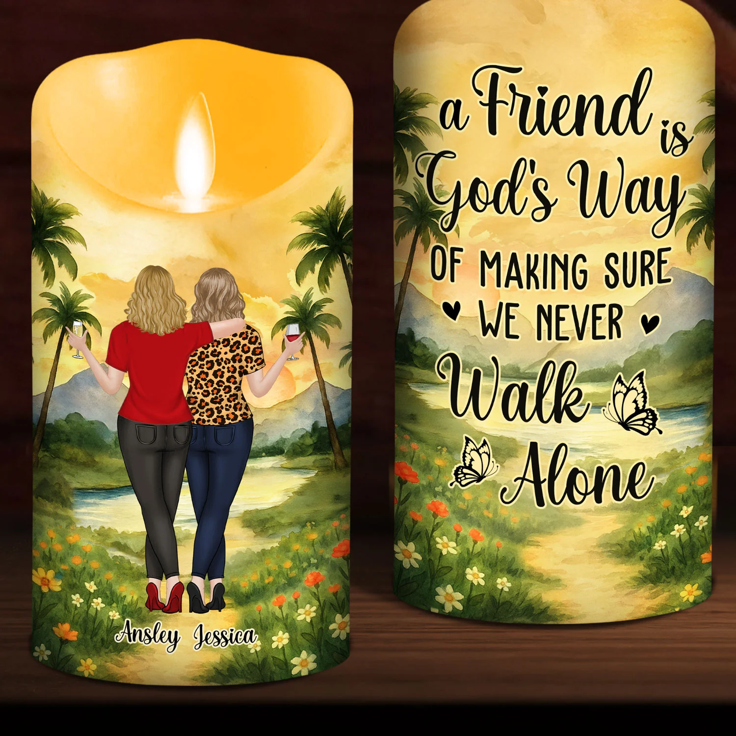 Besties Sisters Never Walk Alone - Personalized Custom LED Candle - Image 3