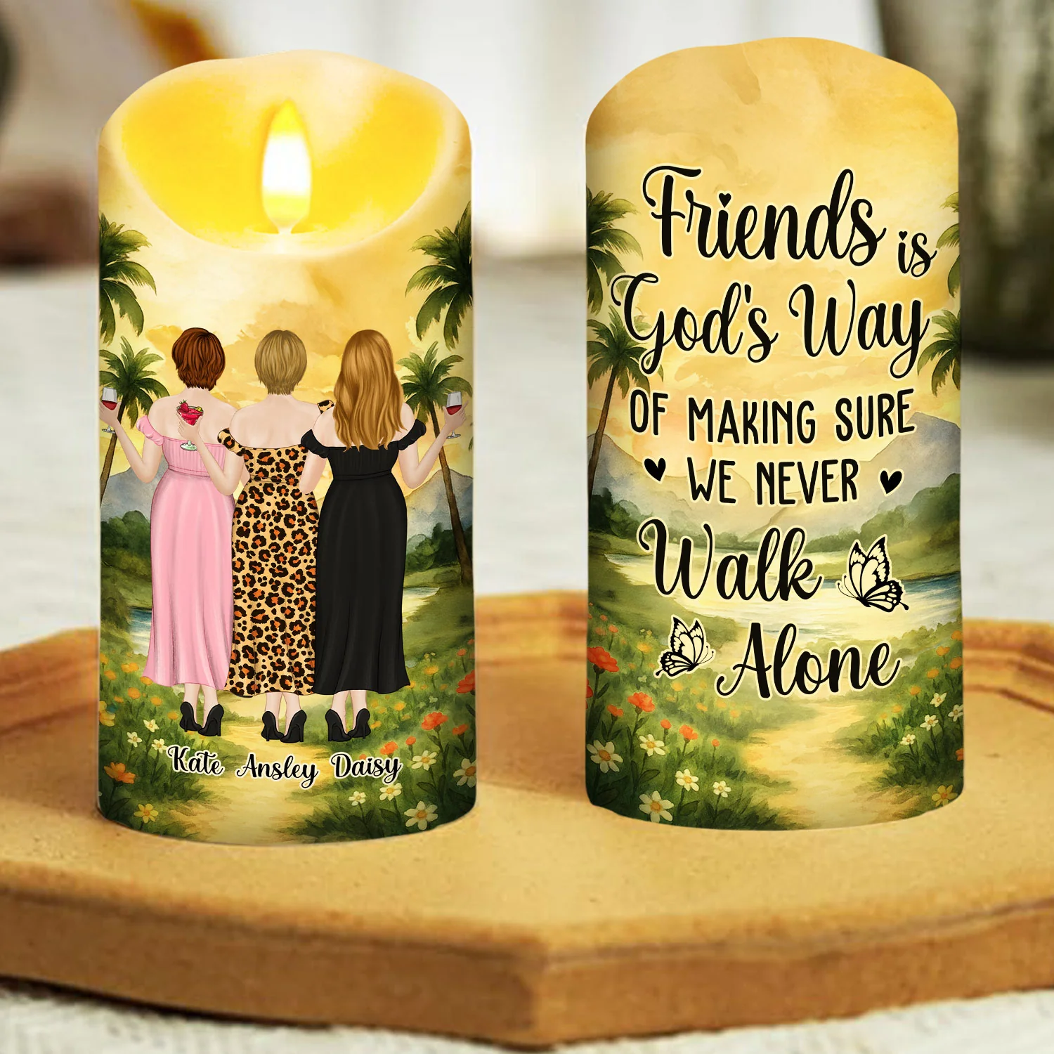 Besties Sisters Never Walk Alone - Personalized Custom LED Candle - Image 4