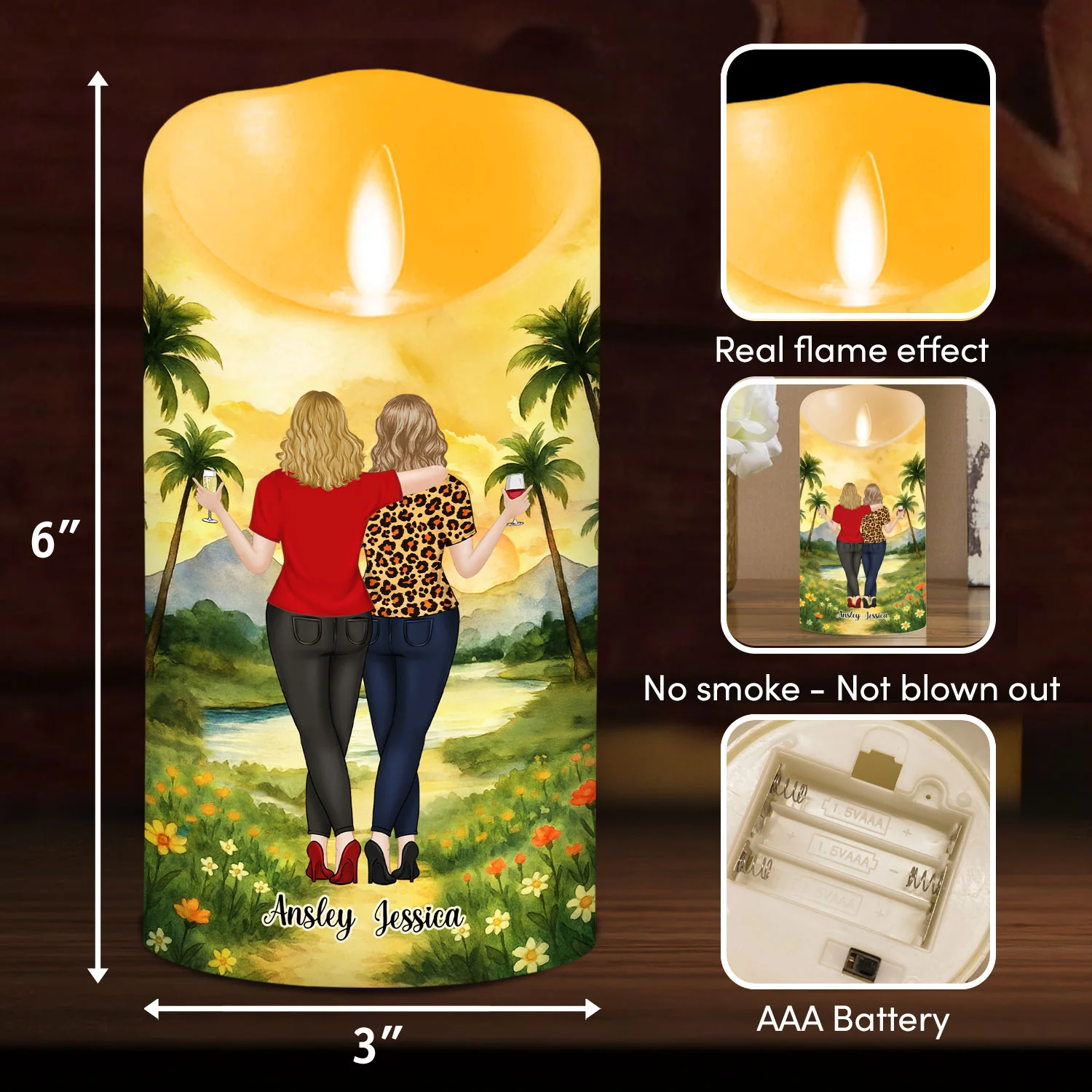 Besties Sisters Never Walk Alone - Personalized Custom LED Candle - Image 5