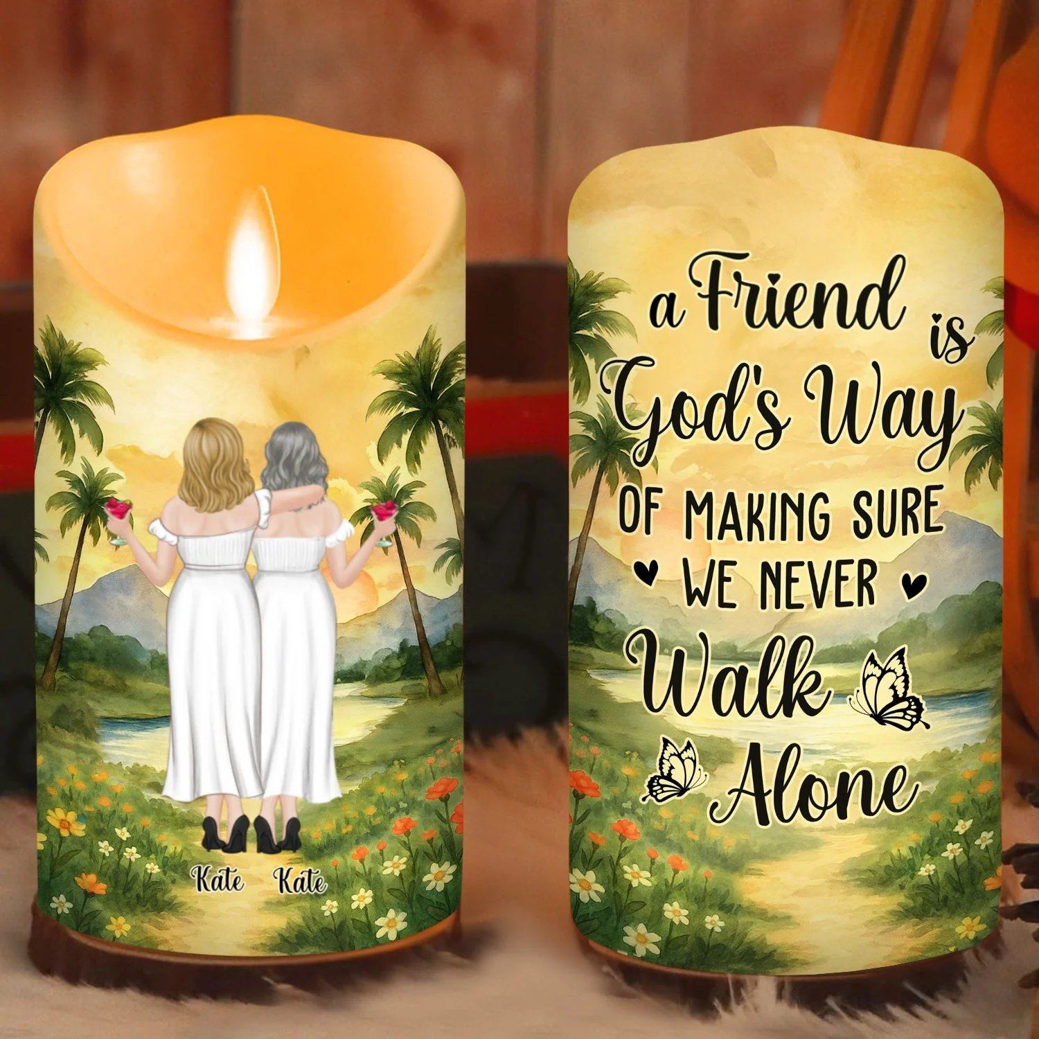 Besties Sisters Never Walk Alone - Personalized Custom LED Candle - Image 6