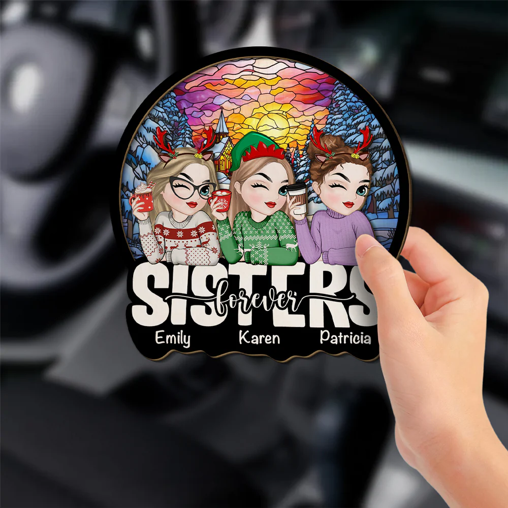Besties Sitting Christmas 2024 - Personalized Custom Car Visor Clip - Image 2