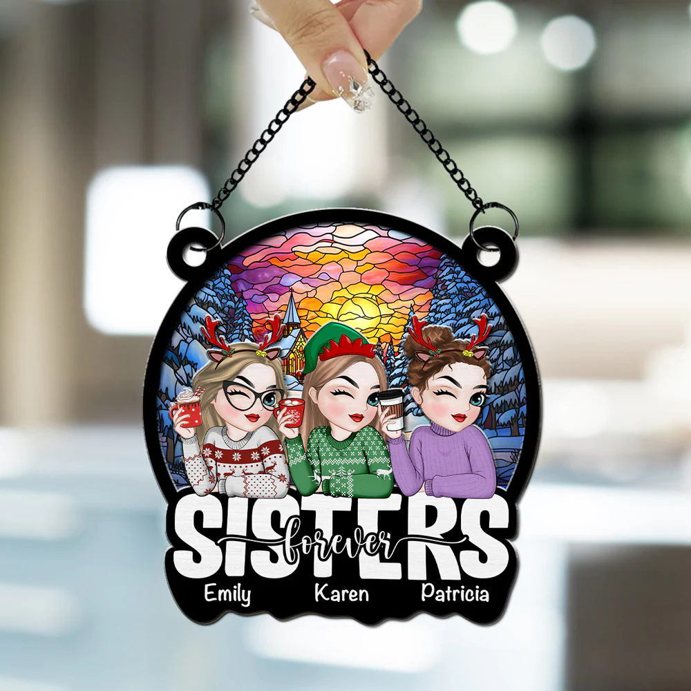 Besties Sitting Christmas 2024 - Personalized Custom Suncatcher - Image 3