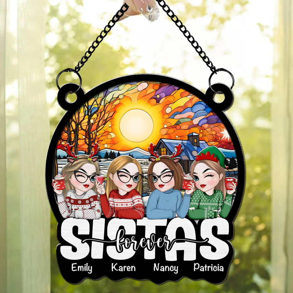 Besties Sitting Christmas 2024 - Personalized Custom Suncatcher - Image 4