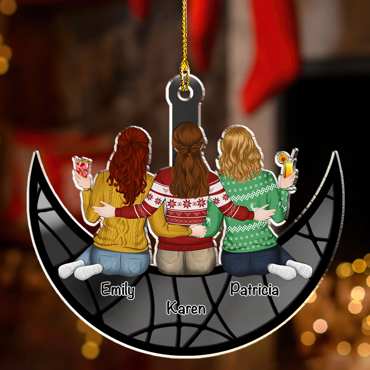 Besties Sitting On The Moon - Personalized Custom Mirrored Acrylic Ornament - Image 4