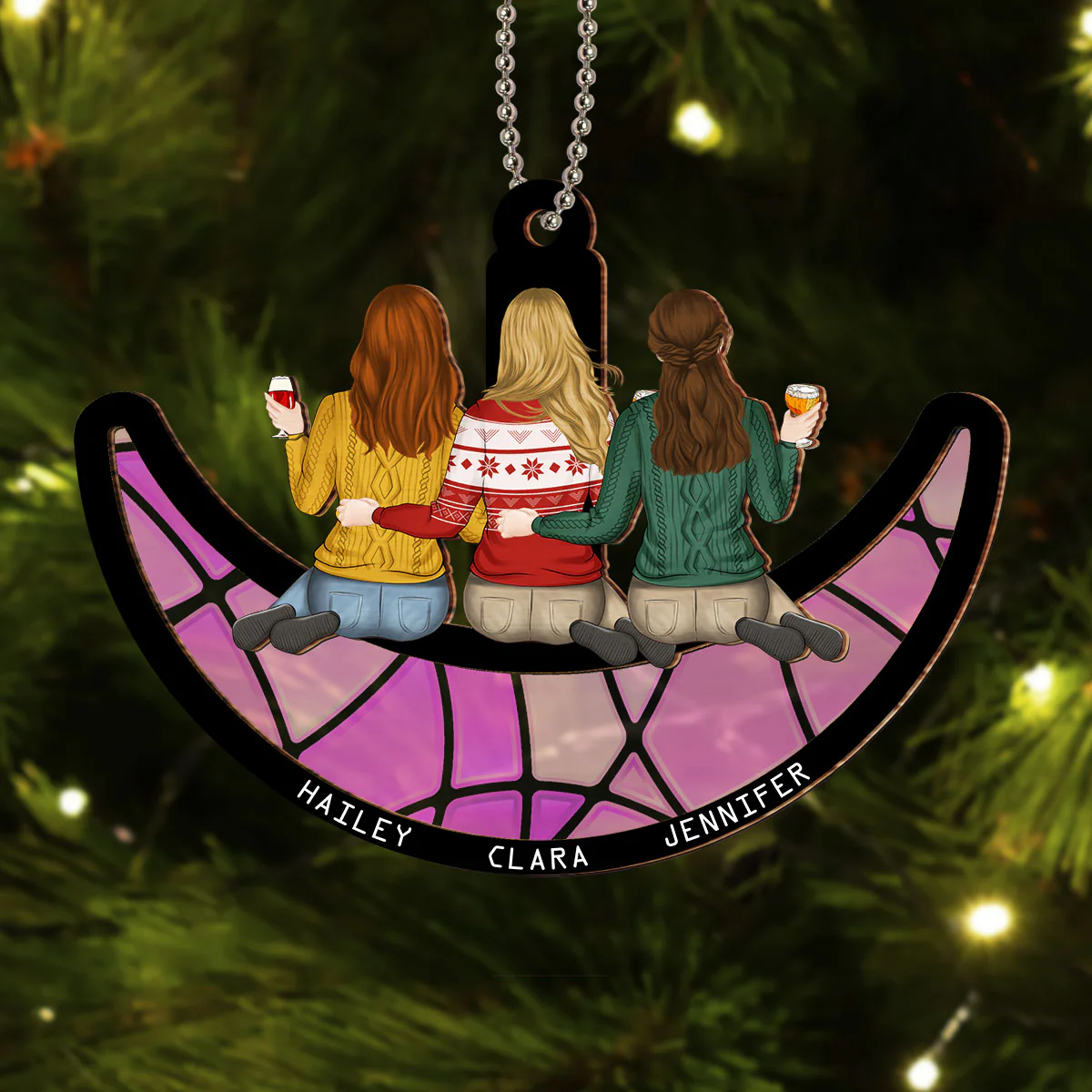 Besties Sitting On The Moon - Personalized Custom Suncatcher Ornament - Image 2