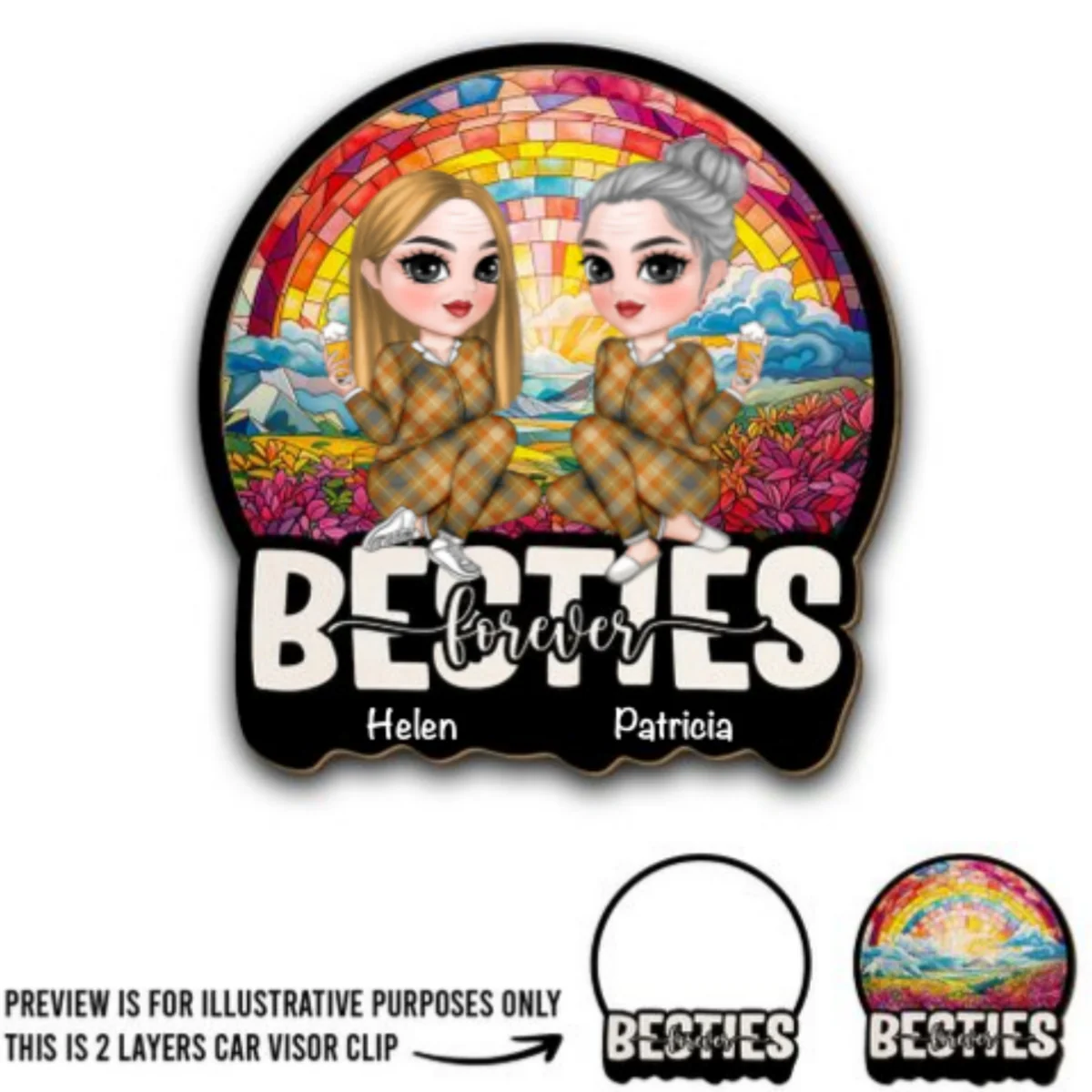 Besties Sitting Together Christmas - Personalized Custom Car Visor Clip - Image 4