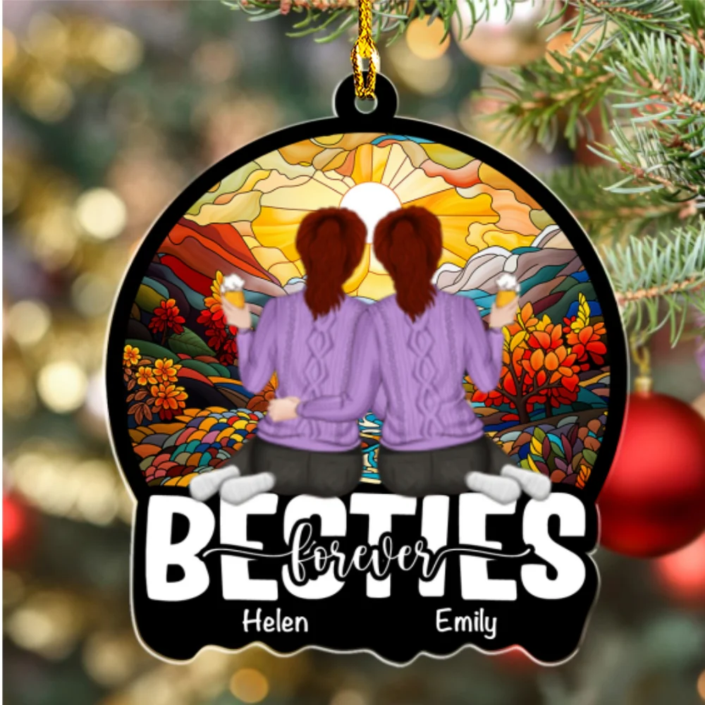 Besties Sitting Together - Personalized Custom Acrylic Ornament - Image 4