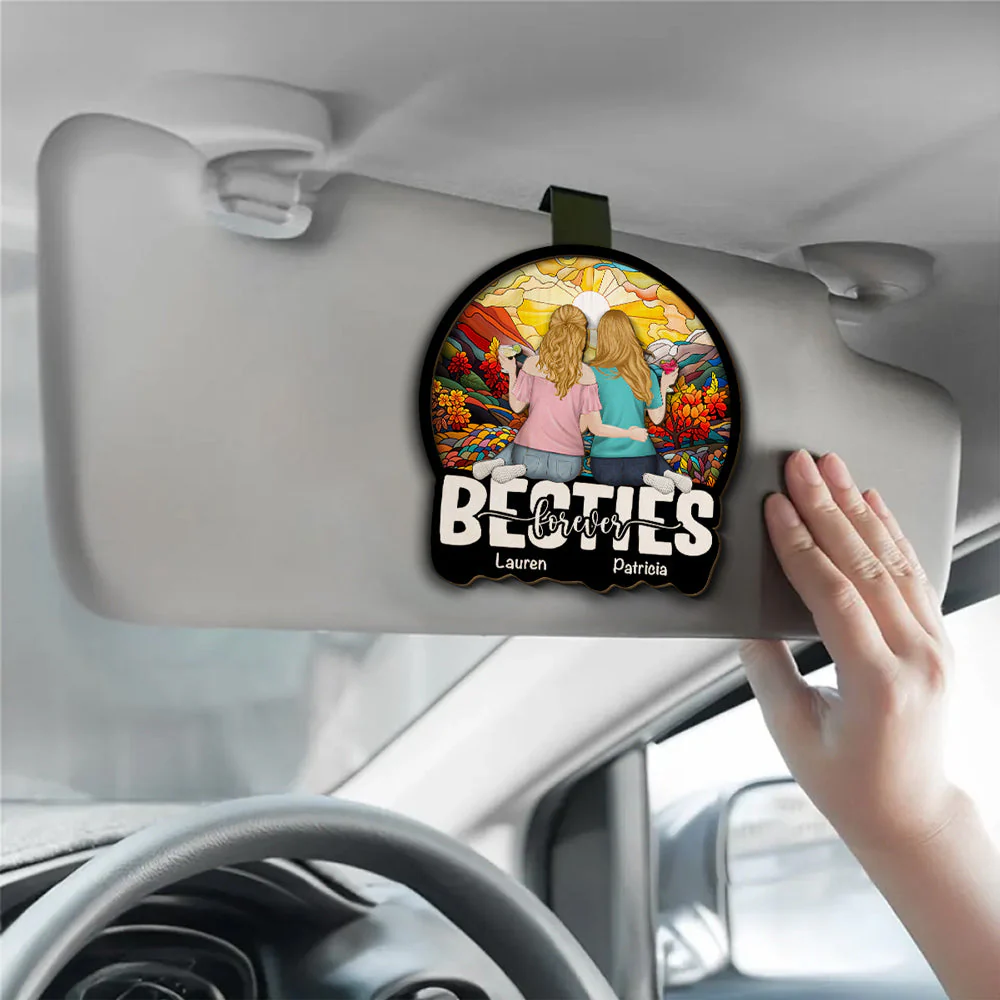 Besties Sitting Together - Personalized Custom Car Visor Clip - Image 4