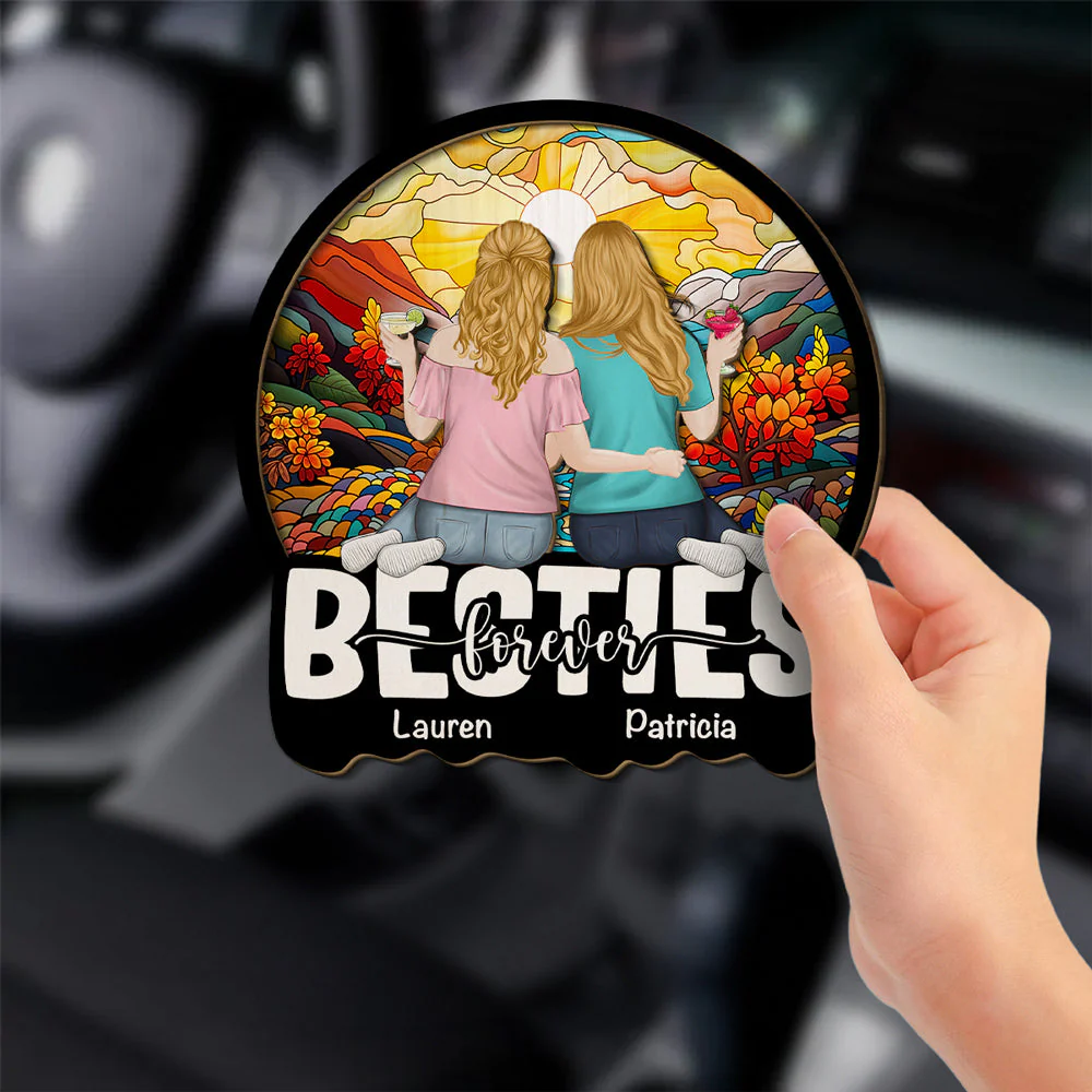 Besties Sitting Together - Personalized Custom Car Visor Clip - Image 5