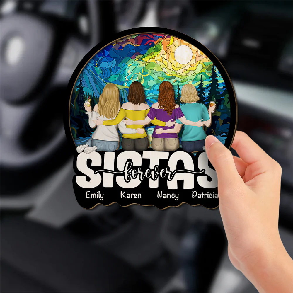 Besties Sitting Together - Personalized Custom Car Visor Clip - Image 5