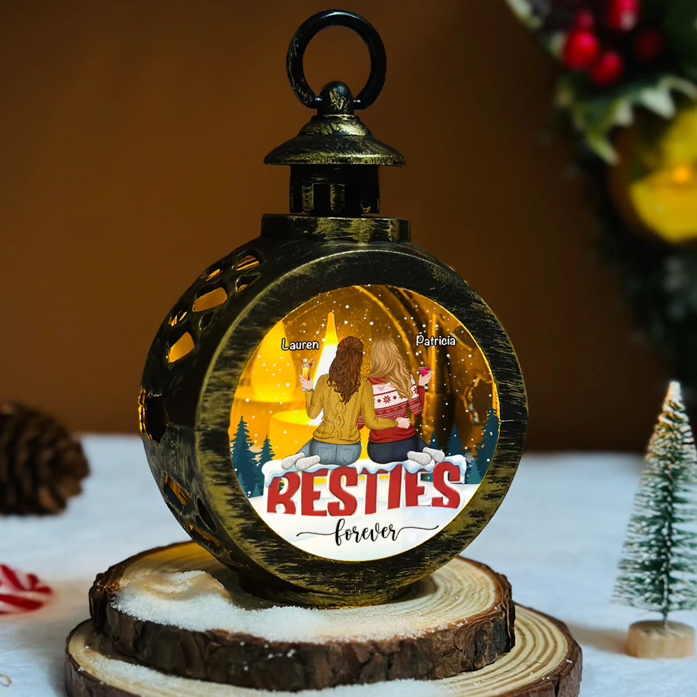 Besties Sitting Together - Personalized Custom Christmas Lantern - Image 5
