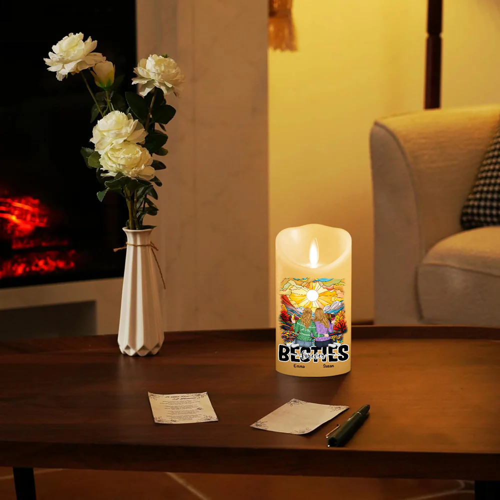 Besties Sitting Together - Personalized Custom LED Candle - Image 2