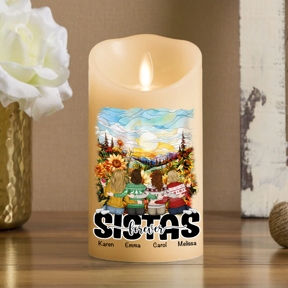 Besties Sitting Together - Personalized Custom LED Candle - Image 3