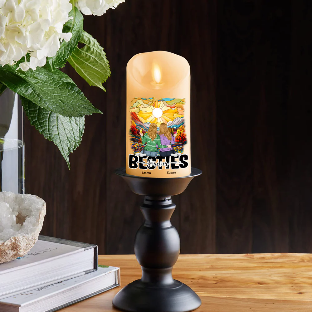 Besties Sitting Together - Personalized Custom LED Candle - Image 4