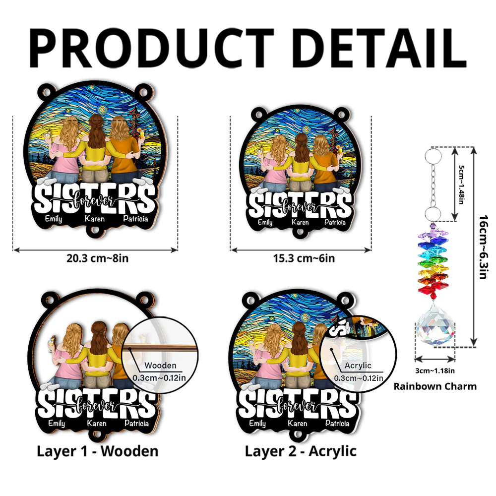 Besties Sitting Together - Personalized Custom Suncatcher With Crystal Rainbow Charm - Image 6