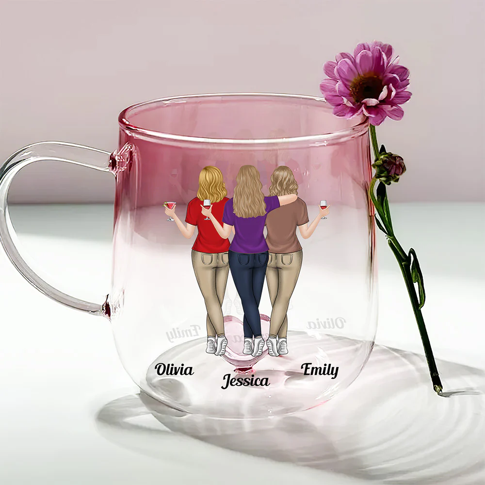 Besties Take Time To Grow - Personalized Custom Pink Gradient Glass Mug - Image 3