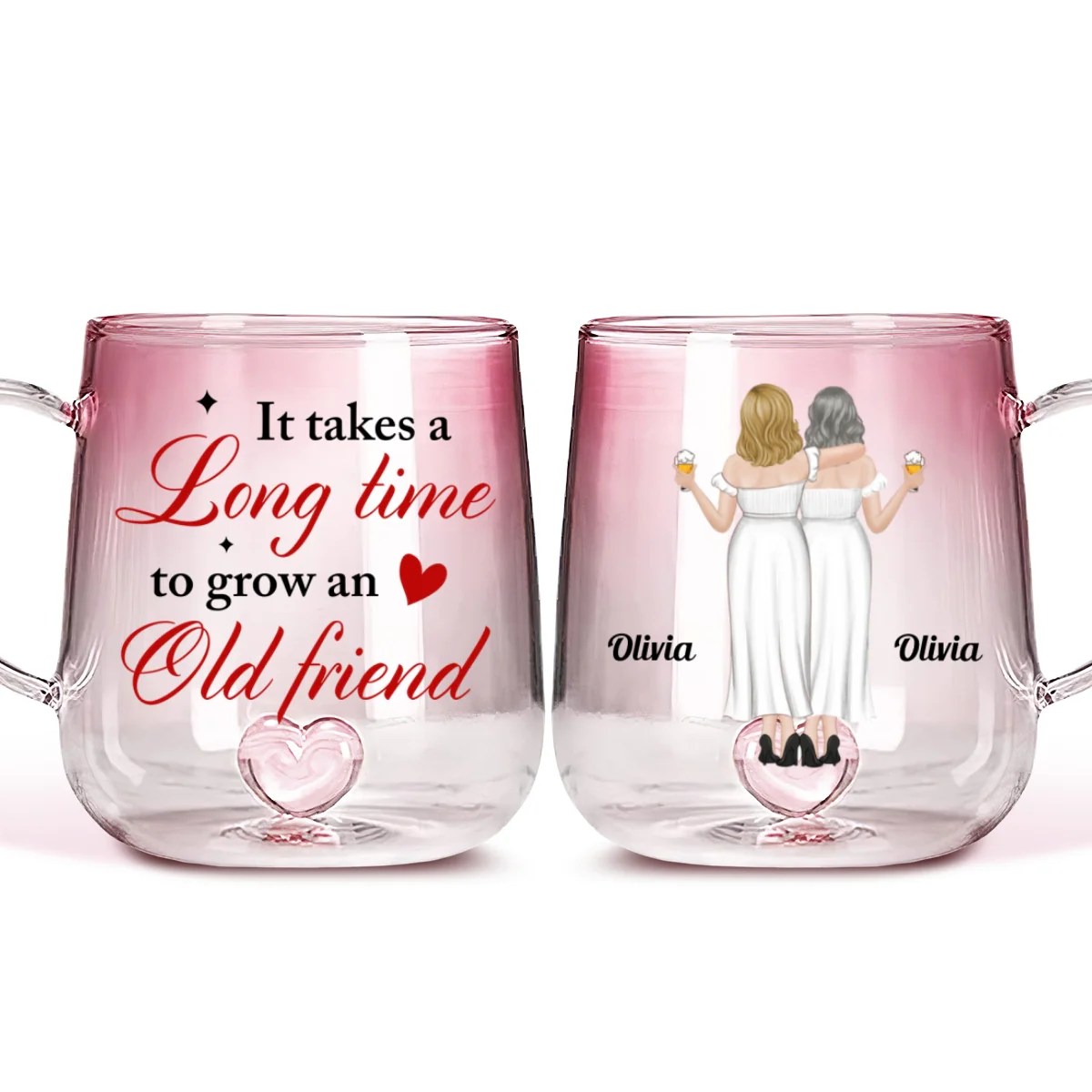 Besties Take Time To Grow - Personalized Custom Pink Gradient Glass Mug - Image 6