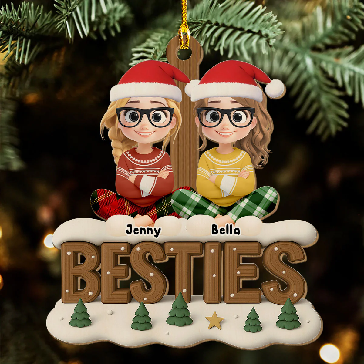Besties This Year Onwards - Personalized Custom 3D Effect Wood Ornament - Image 3