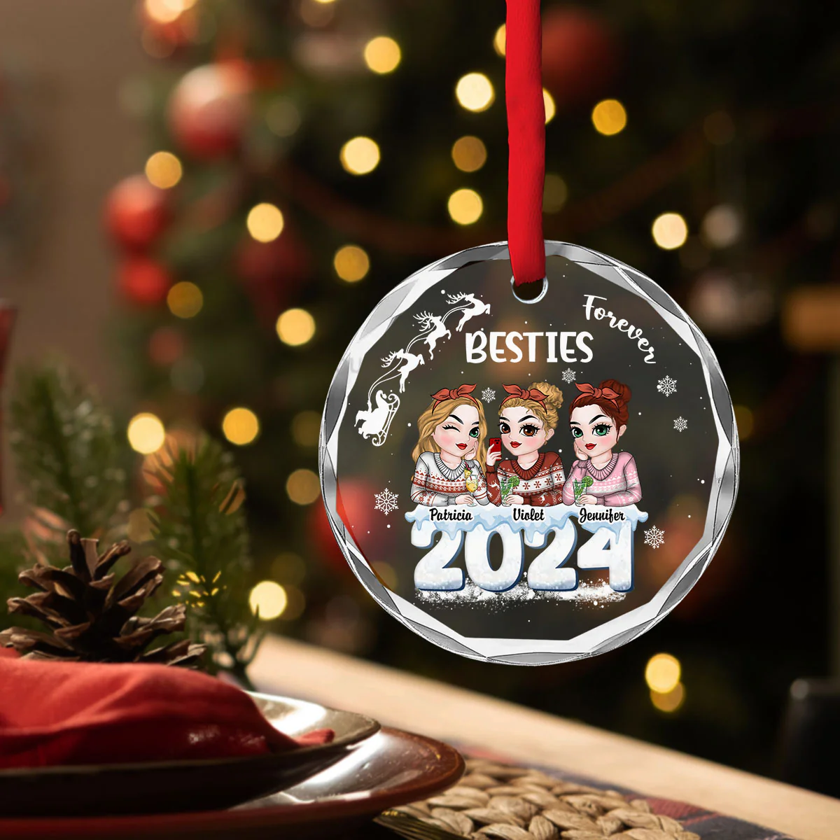 Besties Together 2024 - Personalized Custom Glass Ornament - Image 3