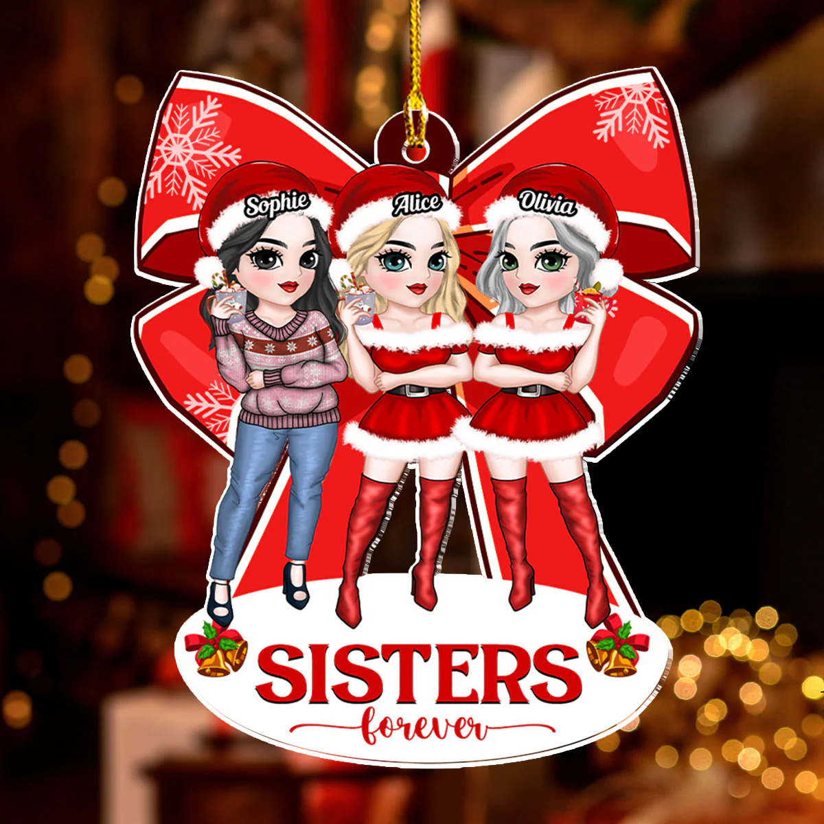 Besties With Bowtie - Personalized Custom Acrylic Ornament - Image 2