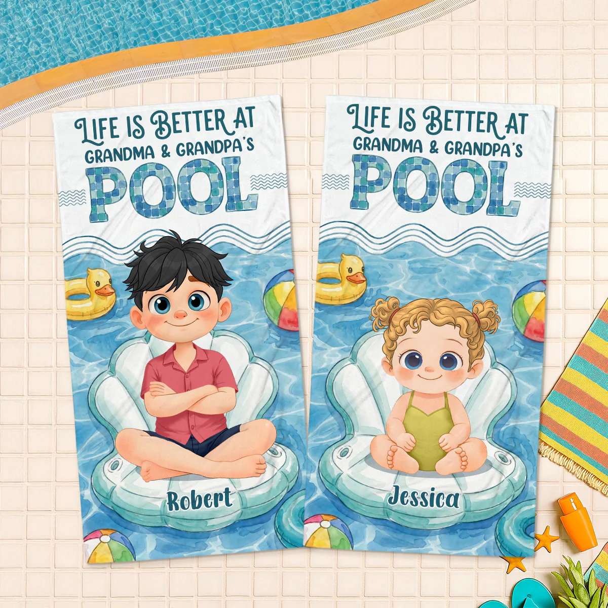 Better At Grandma Pool - Personalized Custom Beach Towel - Image 4