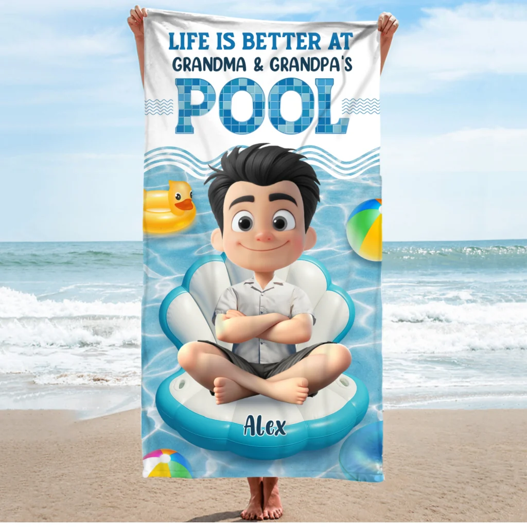 Better At Grandma Pool - Personalized Custom Beach Towel - Image 6