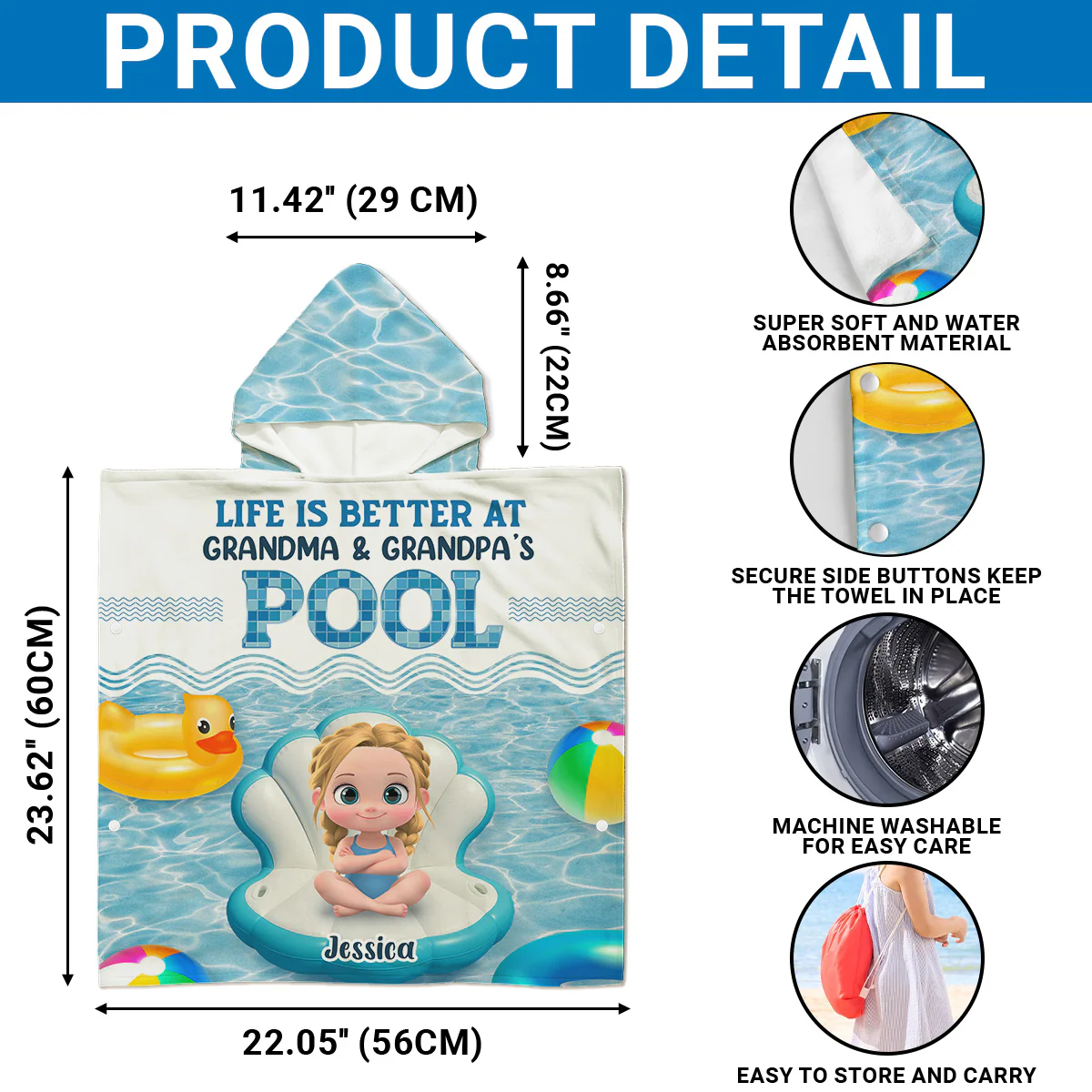 Better At Grandma Pool - Personalized Custom Hooded Beach Towel - Image 5