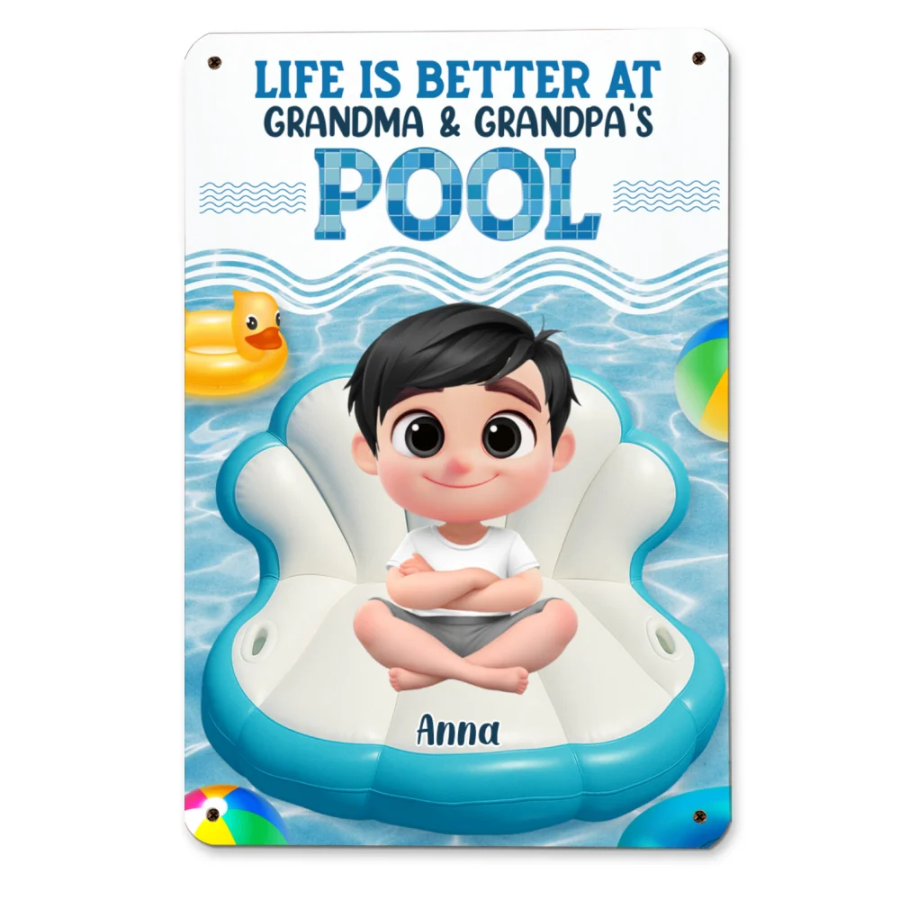 Better At Grandma Pool - Personalized Custom Metal Sign - Image 7